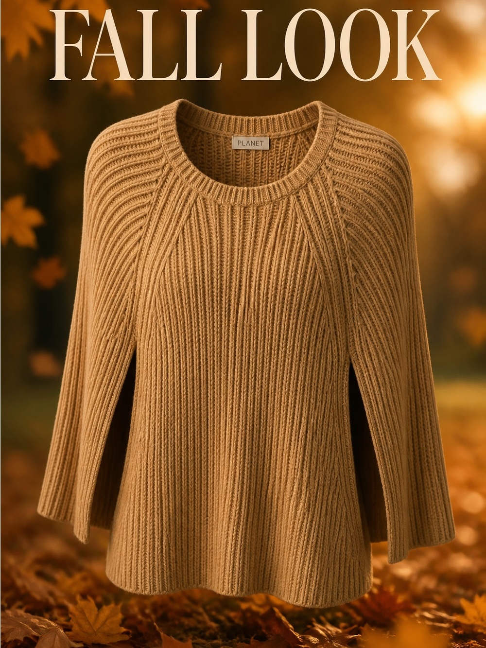 Women's Camel Ribbed Cape Poncho